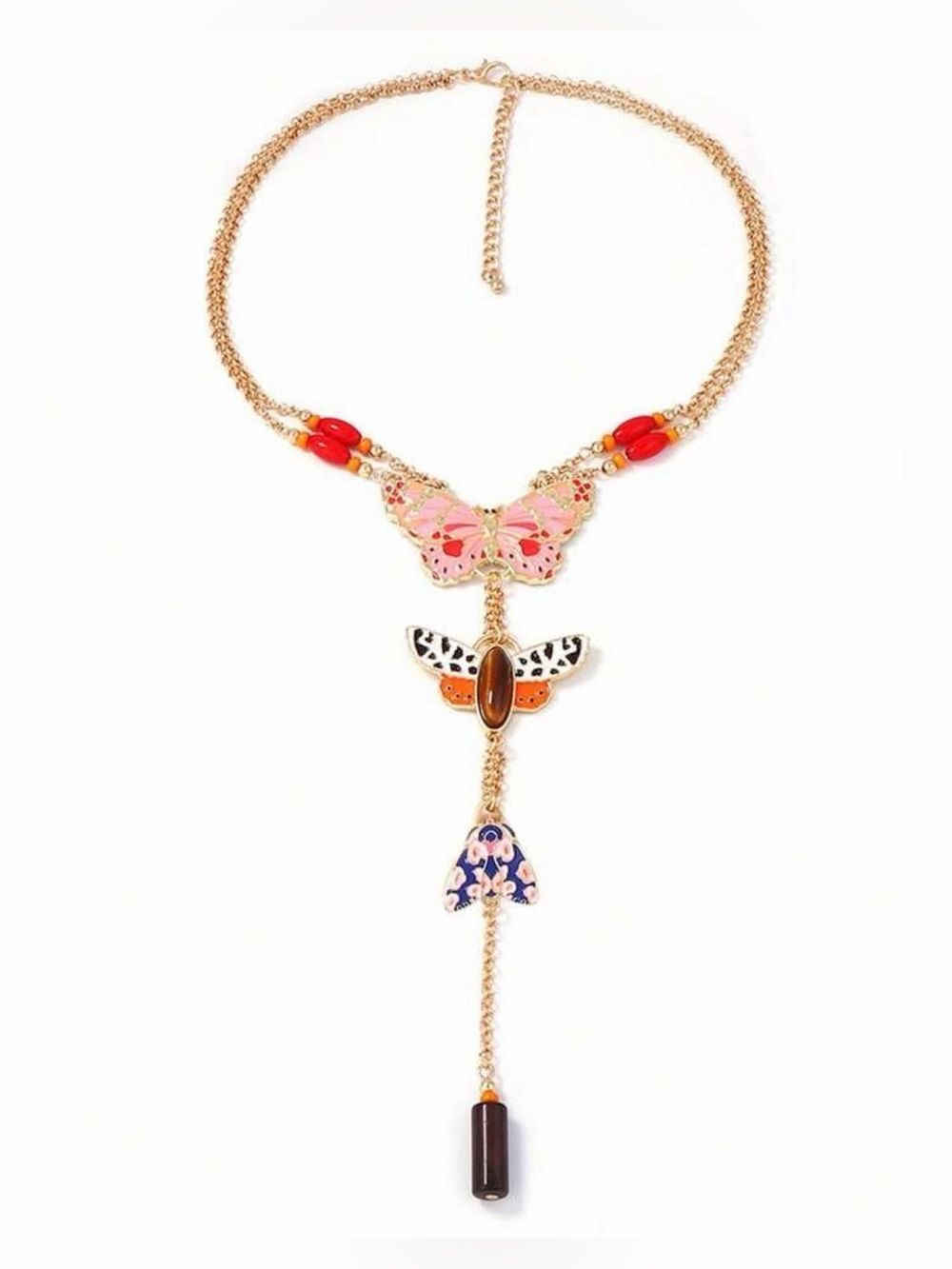 Necklace with Pink, Red and Orange Butterfly Charms A2136 - Picture 2 of 3